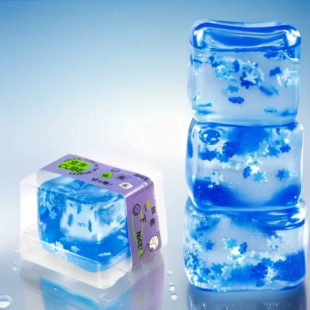 1A- Squishy Ice Cube Stress Balls Stress Balls for Kids and Adults Anxiety Relief, Funny Stress Calming Toys Crystal Soil
