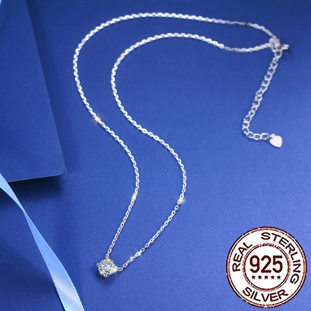 

QooLady Pure 925 Sterling Silver Trendy Simple Cubic Zirconia Round Pendant Necklace for Women Fine Daily Party Jewellery SD037