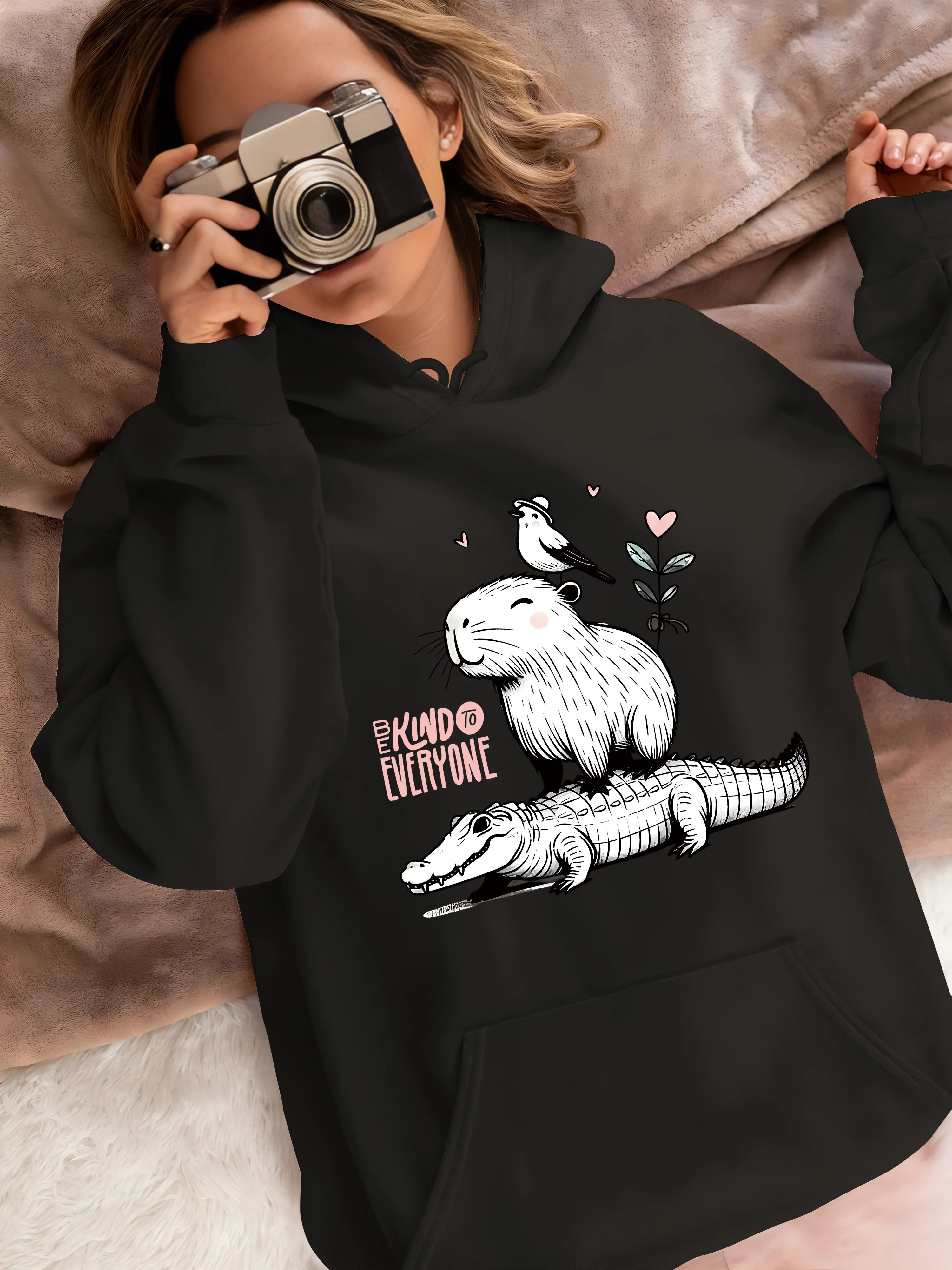 

Capybara and Alligator Print Hoodie for Women Sweatshirt Long Sleeve Sweatshirt Pullover Tops Streetwear Fashion Autumn Clothing