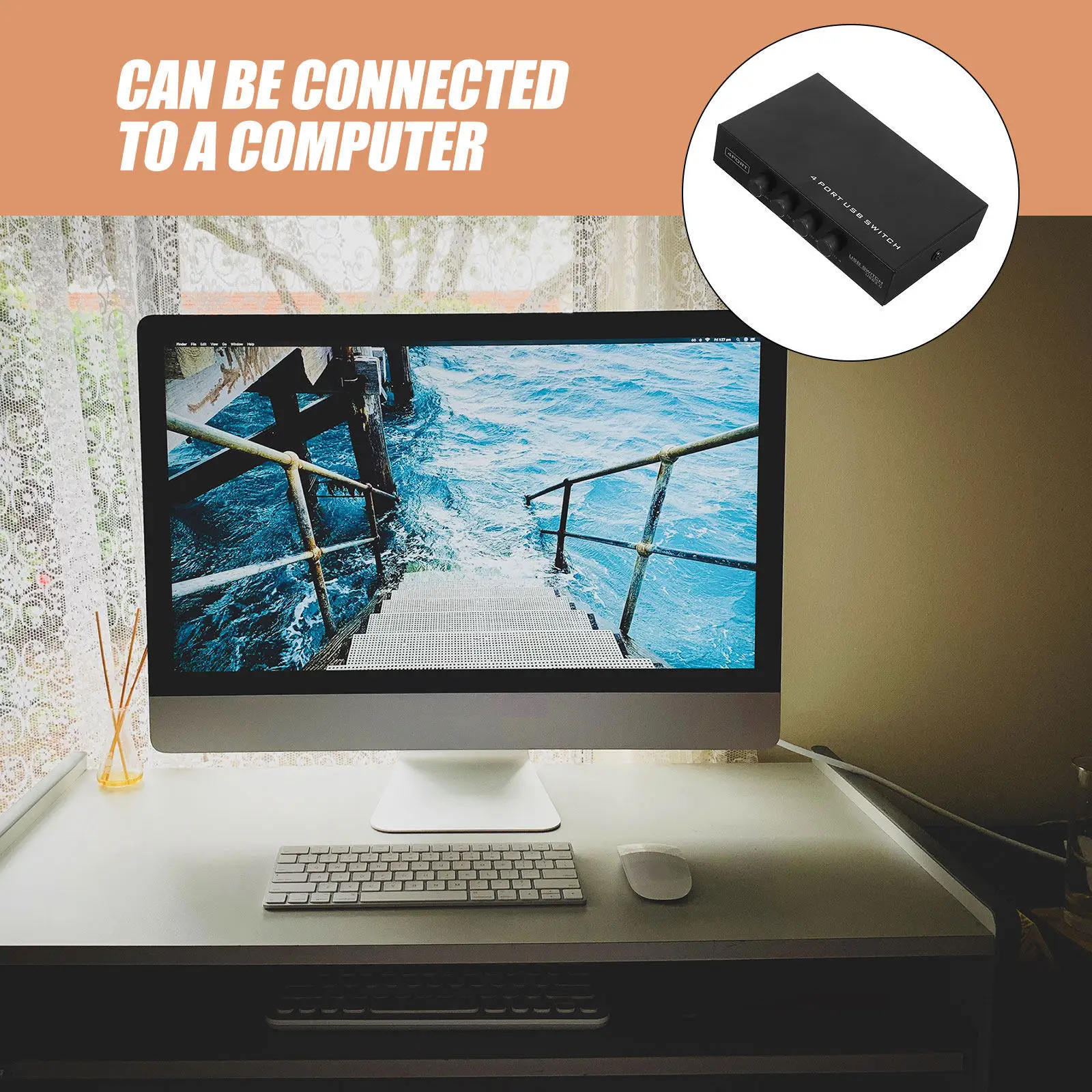 4-Port USB 2.0 Printer Sharing Hub Black 4.3x2.8x1.0 Inch for 98 to Supports Printer Scanner Keyboard USB
