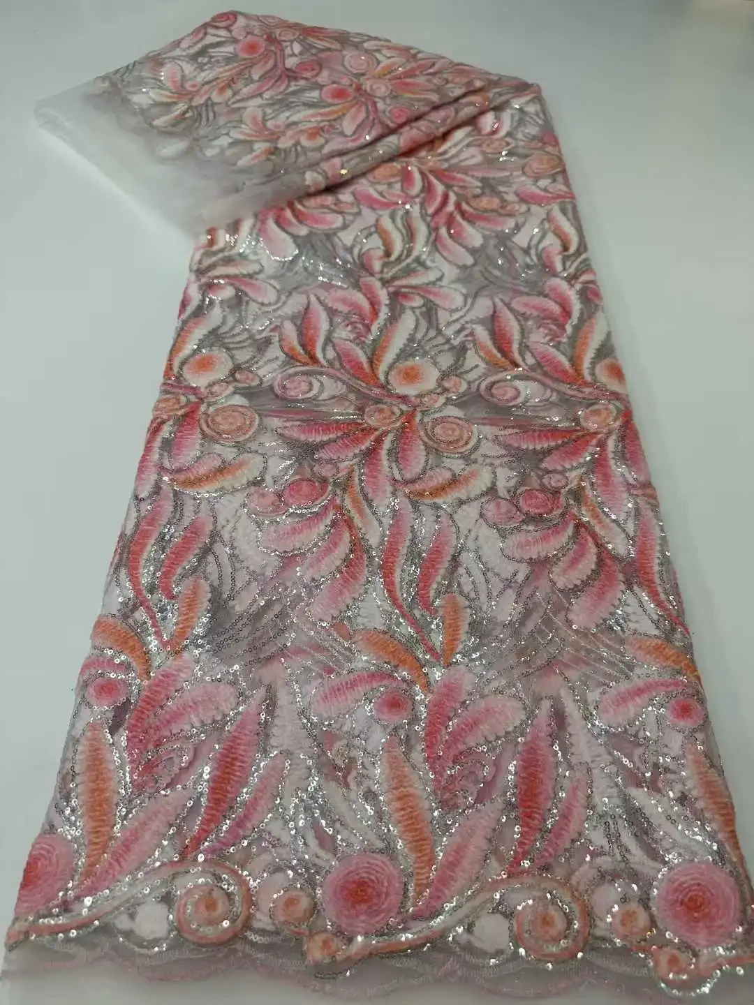 Diskon Besar Kain Renda Bordir Nigeria Afrika Desain Indah Renda Jaring Payet Kualitas Terbaik untuk Gaun Malam Pesta AH1661