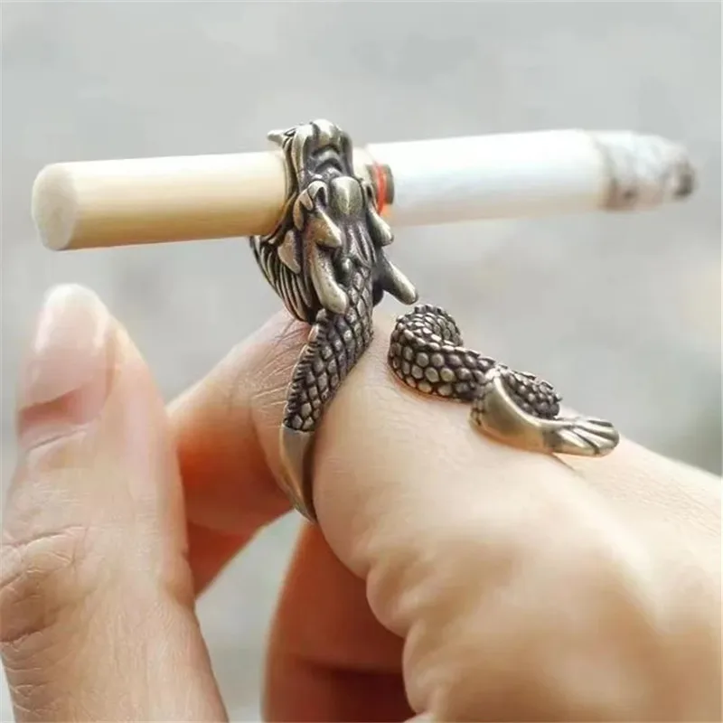 Vintage Punk Hiphop Cigarette Holder Ring of Cigarette Holder Bracket Dragon Rings for Men Women Hand Party Jewelry Gift jz230