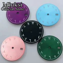 Miuksi 29mm black blue green pink purple watch dial luminous fit NH35 movement