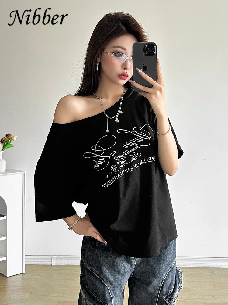 Nibber Casual Relax Woman T-shirt Letter 2025 Women Hot New Versatile Street Atmosphere Style Fashionable Chick Summertime Tops
