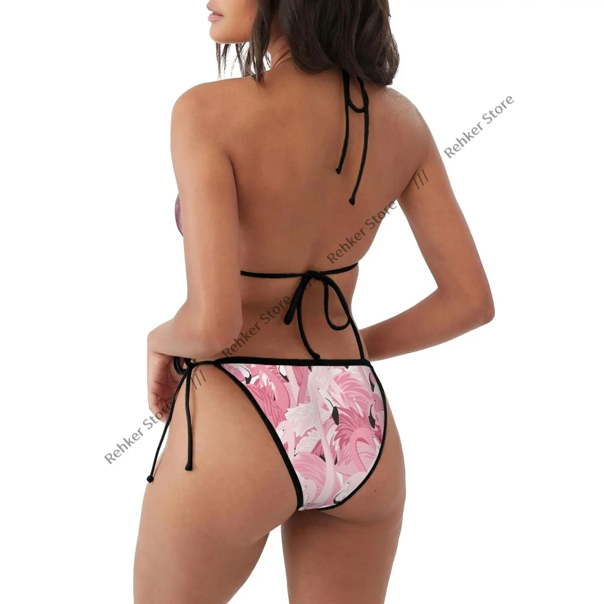 Sexy Bikini Pink Flamingos Pattern Swimsuit Women Swimwear Set Bathing Suit Beach Wear