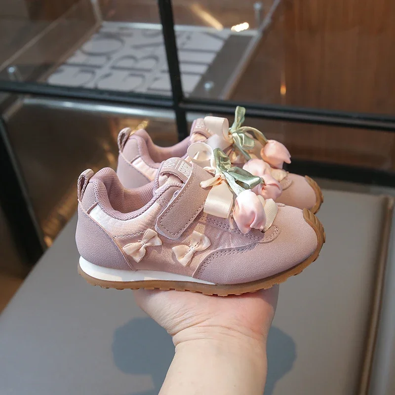 

Kids Sneakers for Girls Spring Autumn Bowknot Children Sports Shoes Chic Flower Princess Versatile Toddlers School Causal Shoes