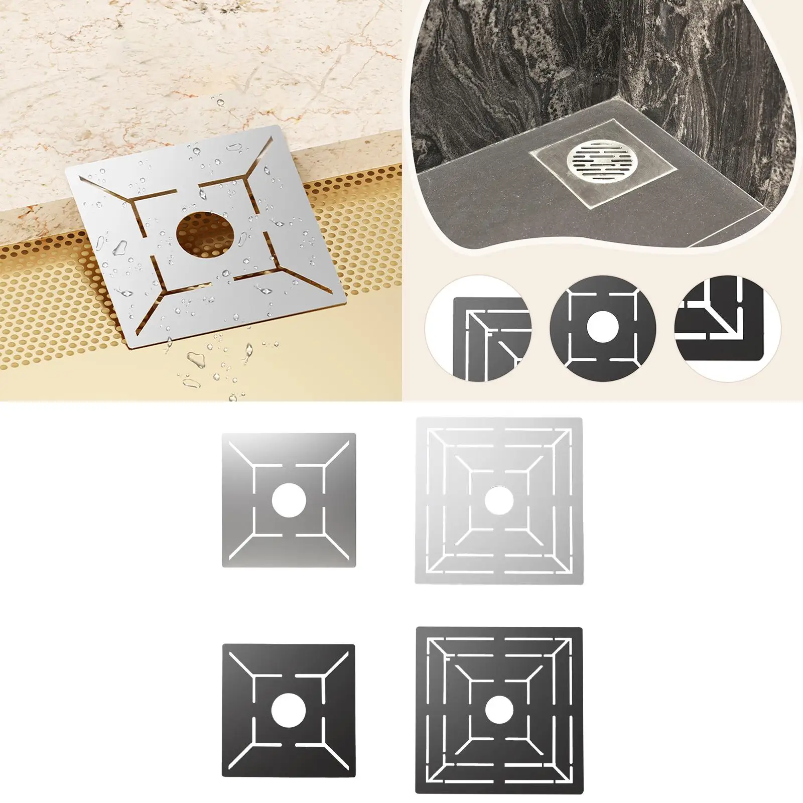 4xFloor Drain Ruler Positioning Measurement Tool Layout Gauge Stainless Steel Tile Measurement Locator for Bathroom Accessories