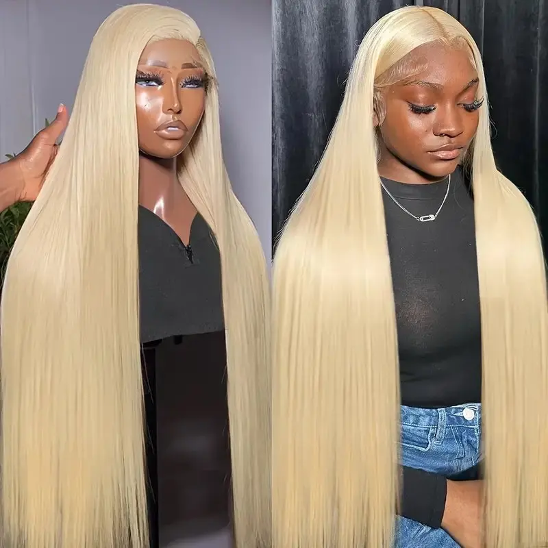 613 Blonde 40 Inches 13x6 HD Lace Frontal Wig 13x4 Lace Wig Human Hair Wigs Straight Pre Bleached Brazilian 150 Density