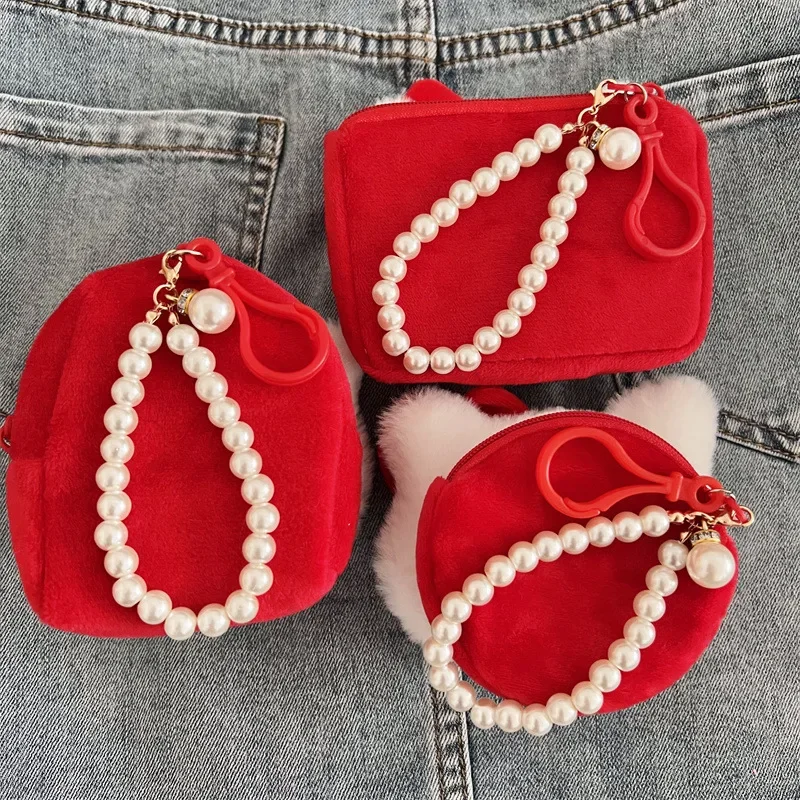 العلامة التجارية الجديدة الكبيرة الأحمر Bowknot الكرتون القط مربع أفخم المحفظة مع فتحة تخزين بطاقة الهوية المفاتيح وصندوق تخزين سماعة الأذن #4