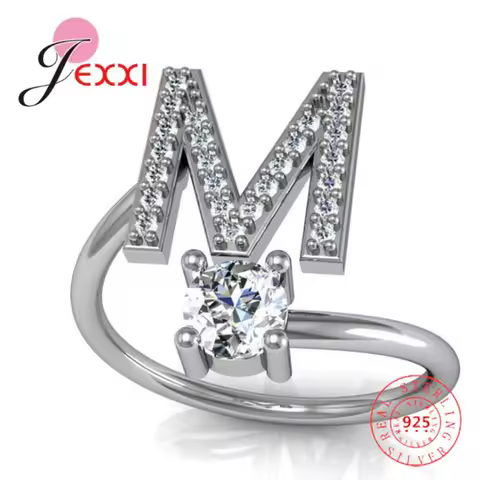 Hot Sale Genuine 925 Sterling Silver Ring Creative A To Z Initial 26 Letters CZ Crystal Paved Setting Name Jewelry for Women Men
