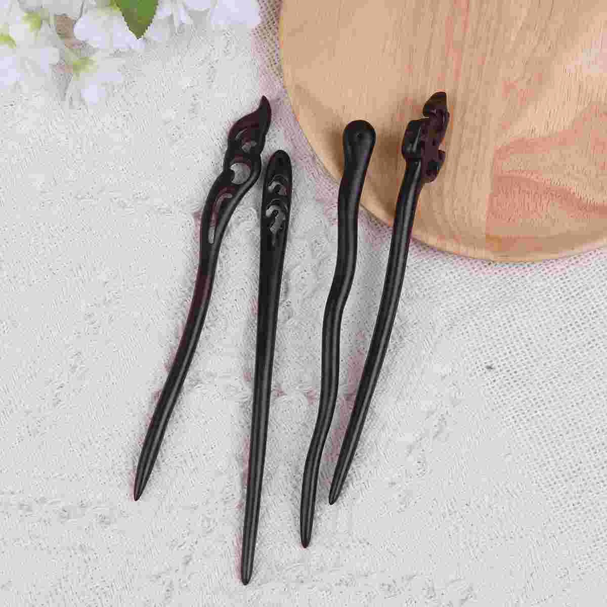 

4 PCS Hair Pins Accessories Stuff Green Retro Hairpin Vintage Stick Sandalwood Clip