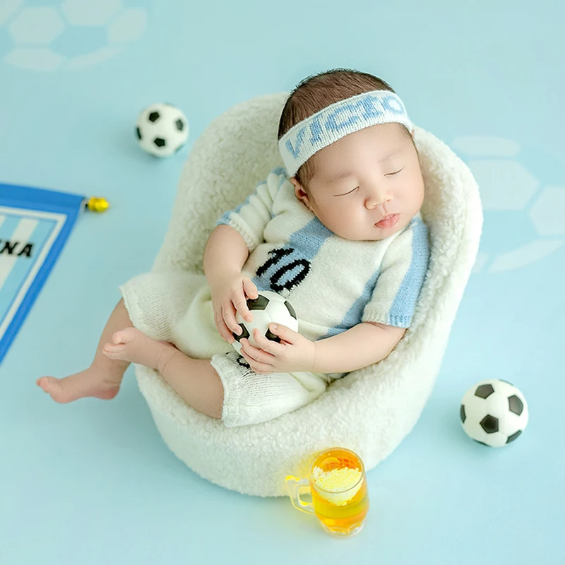 Fußball Baby Thema Neugeborene Fotografie Requisiten Sport Fußball Jungen Outfits Baby Top Hosen Set Studio Shooting Foto Zubehör