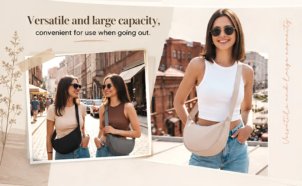 Nylon Halbmond-Umhängetasche für Damen und Herren, Leichte Arbeits- und Reisetasche, Lässige Halbmond-Schultertasche – Detail 10