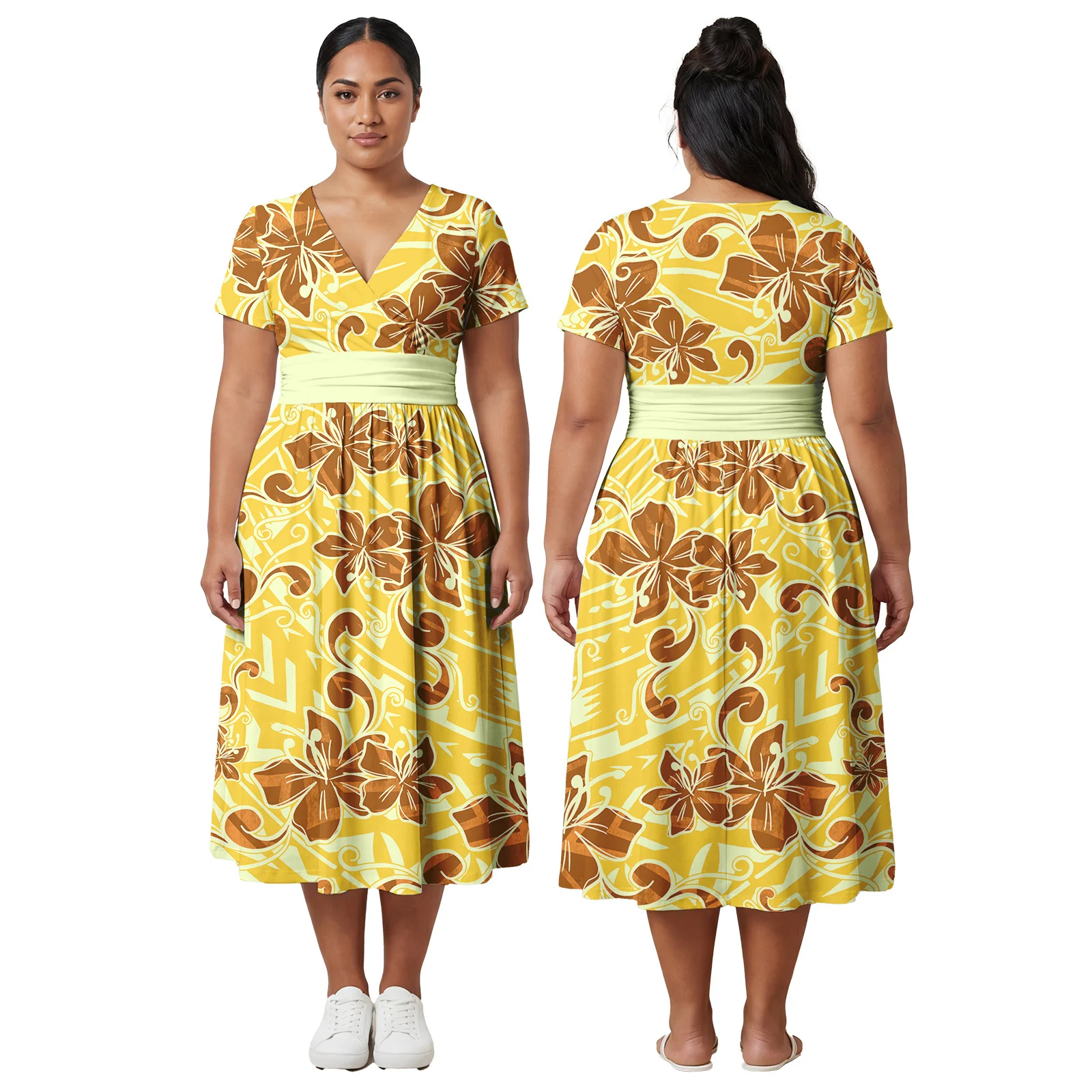 

Brand New Custom Monstera Leaf Print Outfits Polynesian Plus Size Dress Samoan Skirts Party Beach Clothes for Ladies Aloha Dress