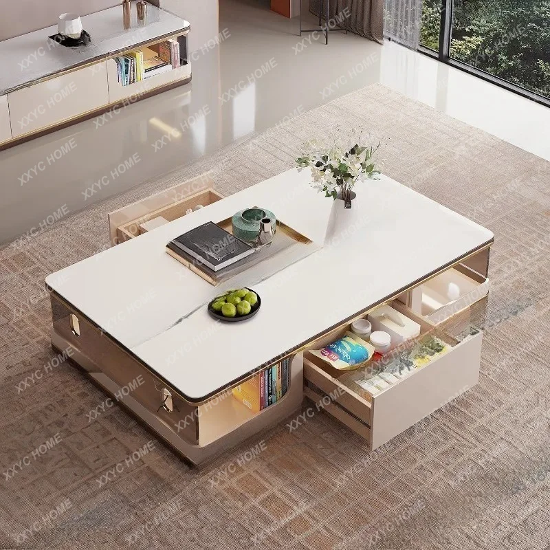 XXCoffee table living room new high-end extended large apartment coffee table bright rock slab surface