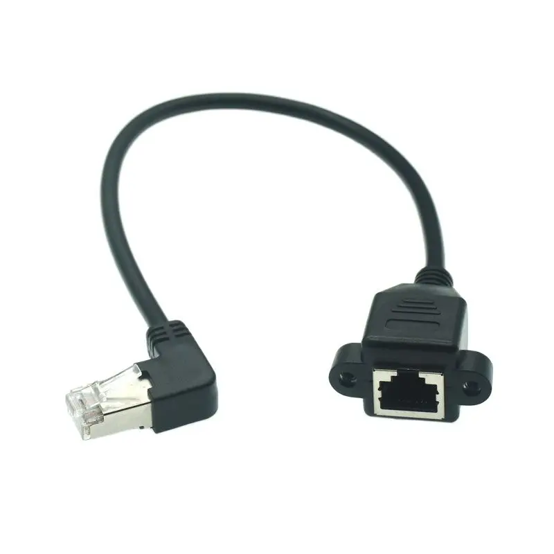 RJ45 Male to Female 90 Degree Up Down Angle Cord Plugs Ethernet 8P8C LAN Extension Cable 30cm 60cm 100cm Office Wire