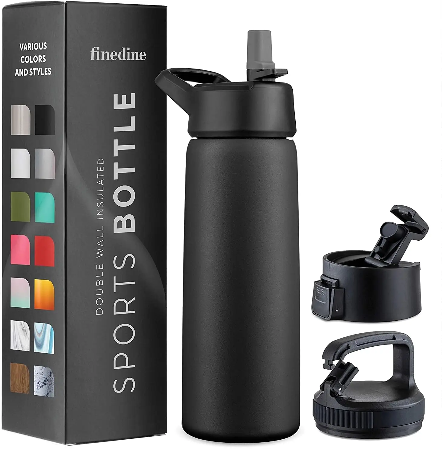 Bottiglie d'acqua isolate con cannuccia - Bottiglia metallica in acciaio inossidabile da 25 Oz con 3 coperchi a prova di perdite - Per viaggi, scuola, sport, palestra