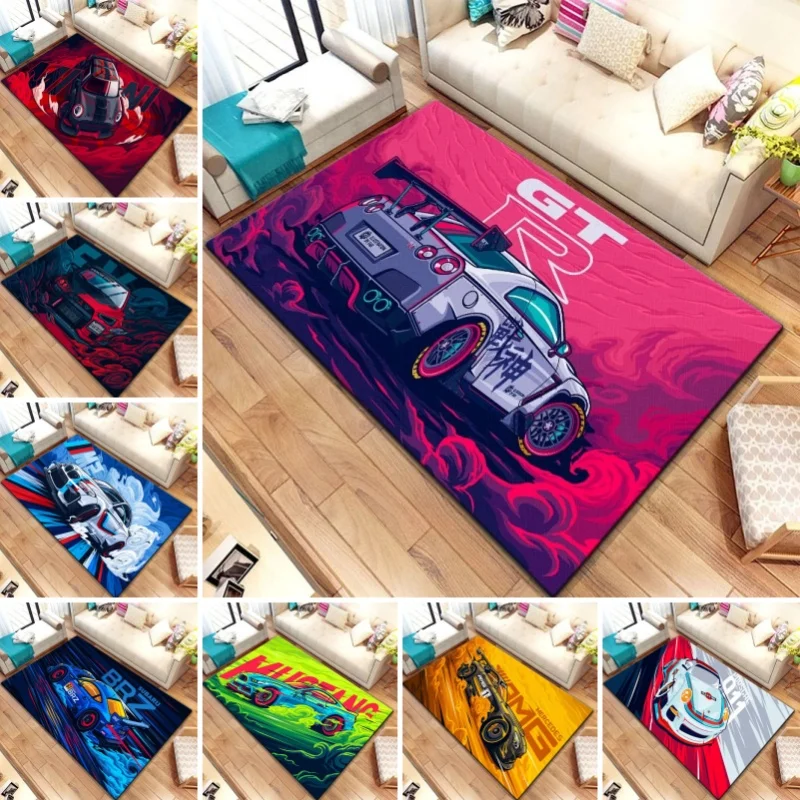 3D Cool Racing Cars Carpet for Children's Bedroom Car Club Floor Mat Non-Slip Kids Crawling Playing Pad Home Entrance Decor Rugs