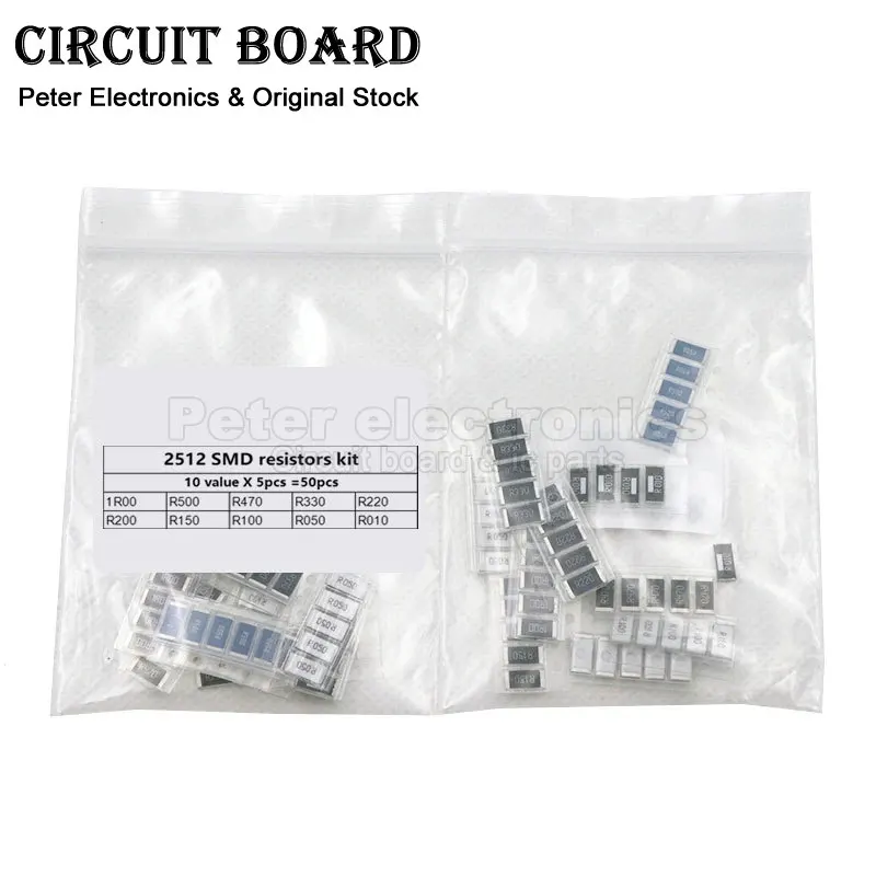 50PCS  1%  2512 SMD Resistor Samples kit ,10 valueX5pcs=50pcs 1R00 R500 R470 R330 R220 R200 R150 R100 R050 R010