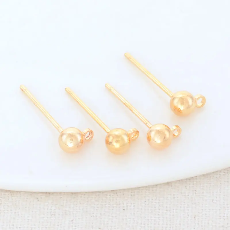 3MM 4MM 14K Gold Color Plated Brass Round Stud Earrings High Quality Diy DIY Jewelry Making Finding Accessories