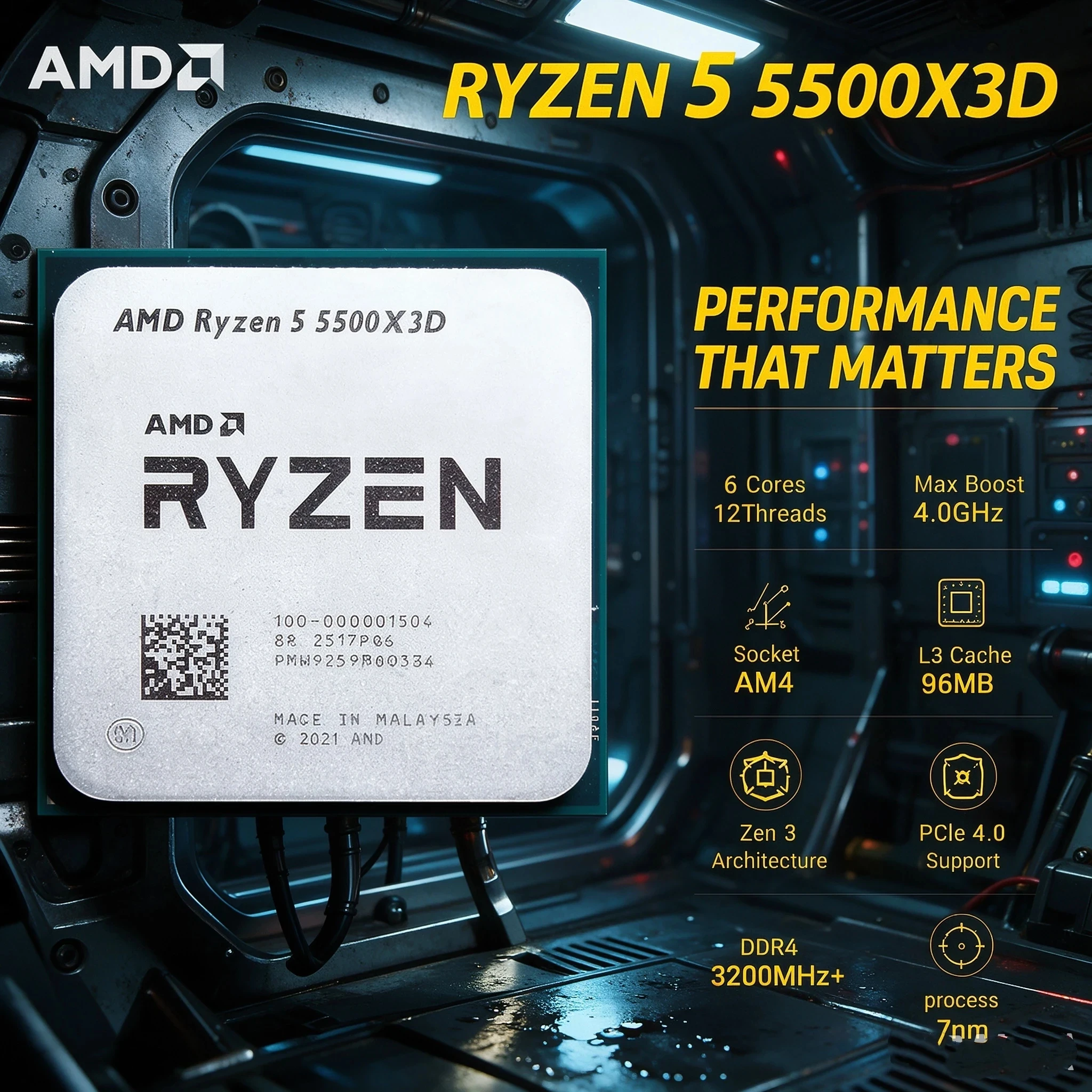 14. AMD Ryzen 5 5500X3D Gaming CPU 3D V-Cache 96MB L3 Cache for 144Hz 165Hz 240Hz Monitor 6 Core 12 Thread Socket AM4 CPU DDR4 1