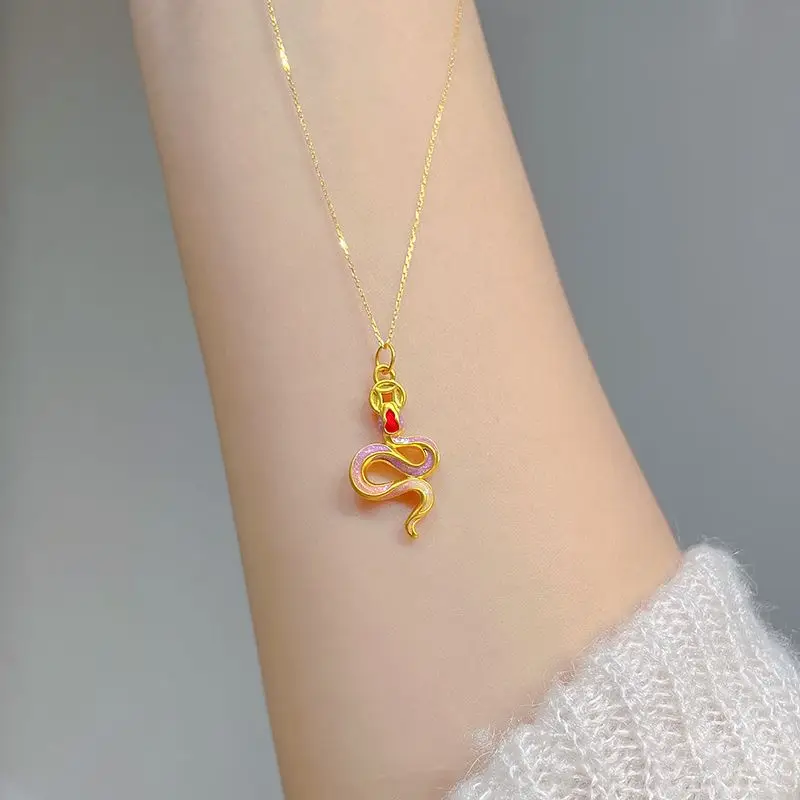 

2025 New Year of the Snake Gold Color Enamel Pendant Women's Arrival Fashionable Elegant All-match Clavicle Chain Charms Taisui