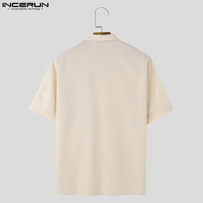 Casual Stylish Style Tops INCERUN Men's Floral Mesh Irregular Stripe Shirt Summer Streetwear Hot Sale Short Sleeved Blouse S-5XL