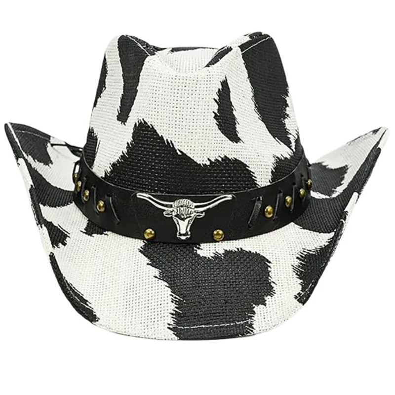 Cow Pattern Hat Women Funny Hat Autumn and Winter Fedoras Hat with Lanyard Fancy Dress for Beach Dress Up Birthday