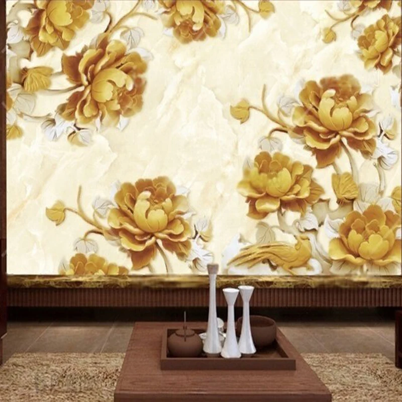 

Customized 3D Peony Marble Wall Mural for Living Room Bedroom TV Background Home Decor Wallpaper Elegant Wall Art Print