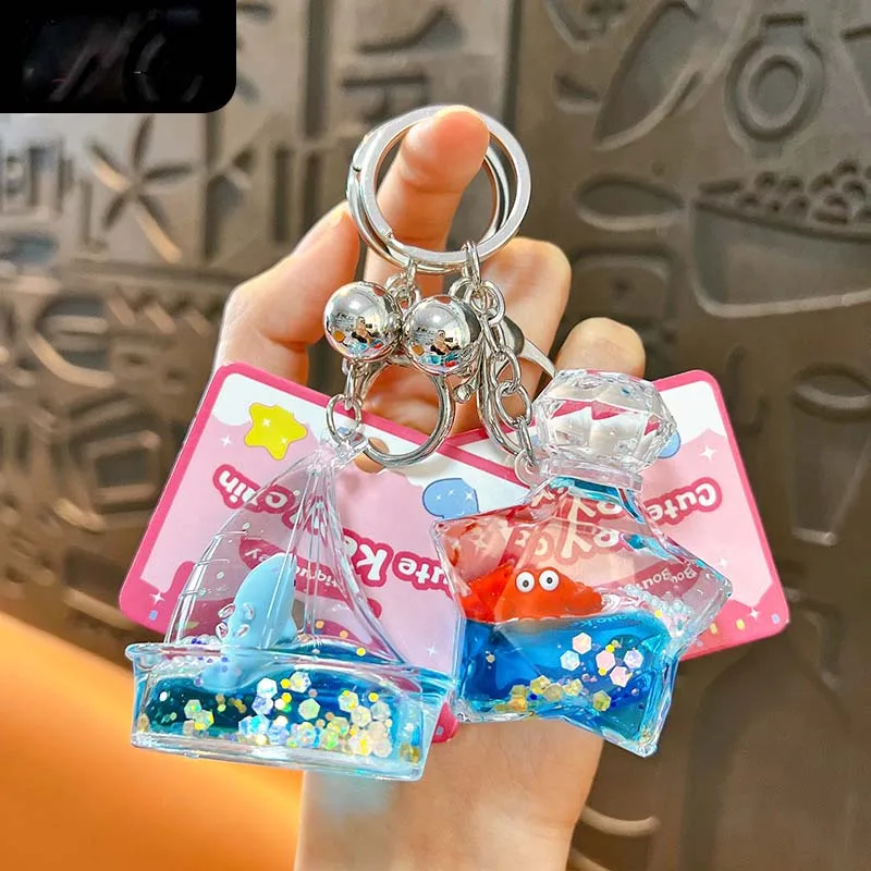 Llavero Creativo con Líquido de Animales Marinos en Botella de Deseos, con Forma de Gota de Agua y Velero, con Purpurina Flotante y Efecto de Arena Movediza