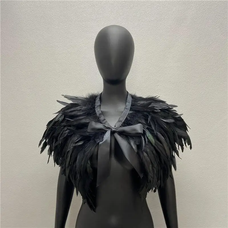 Hals Schals Frau Schal Frauen Gothic Style Schals Truthahn Kleid Cape Halloween Pelz Schal Feder Hochzeits feier Schal Cosplay – Detail 1