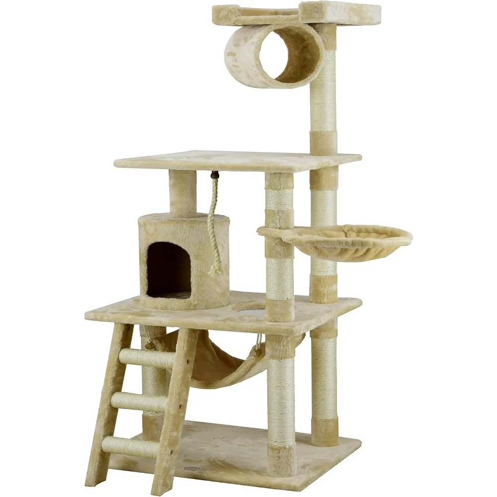 

Go Pet Club Classic Cat Tree, Faux Fur Finish, Sisal Rope Scratcher, 62"H, Beige