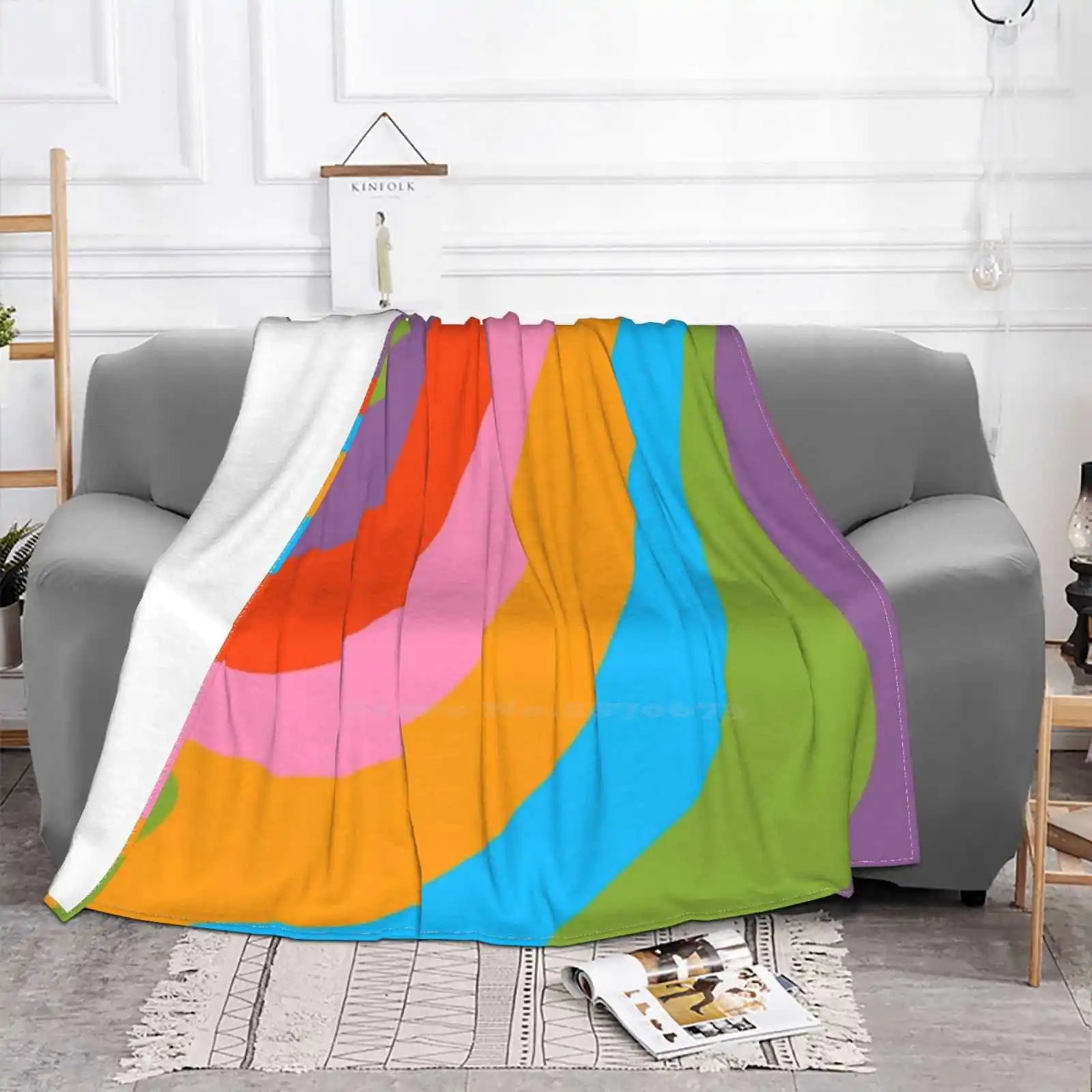 Retro 70S Rainbow Swirls Four Seasons Comfortable Warm Soft Throw Blanket Retro Groovy Funky 70S Hippie Rainbow Swirls Liquid