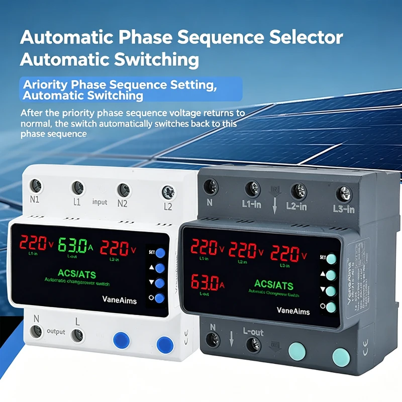 Dual Power ATS 63A 100A 220V Automatic Transfer Switch Over Under Voltage Current Protector Three Power DIN Rail Mount Relay