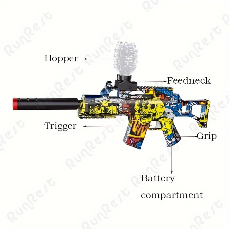 젤 볼 블래스터 -7.4V 전기 블래스터 건 고속 스플래터 볼 장난감 소총, 오래 지속되는 충전식 배터리 수명 - 야외