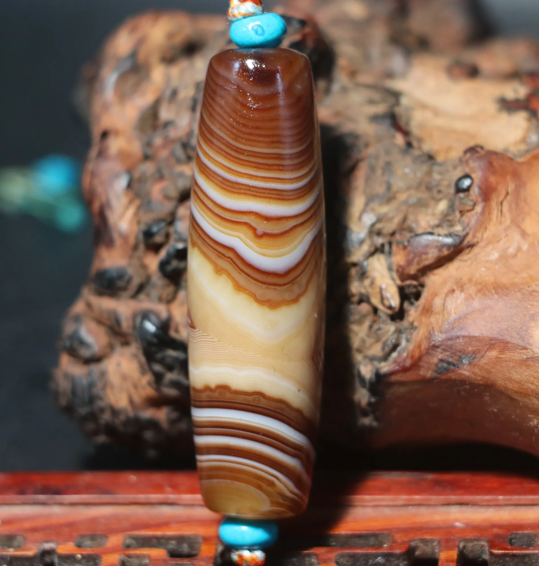 Magic Power Energy Tibetan Old Agate Silkworm Lines Eyed Big Rich Symbol 52MM Long dZi Bead Amulet Pendant Talisman RPL230201a13