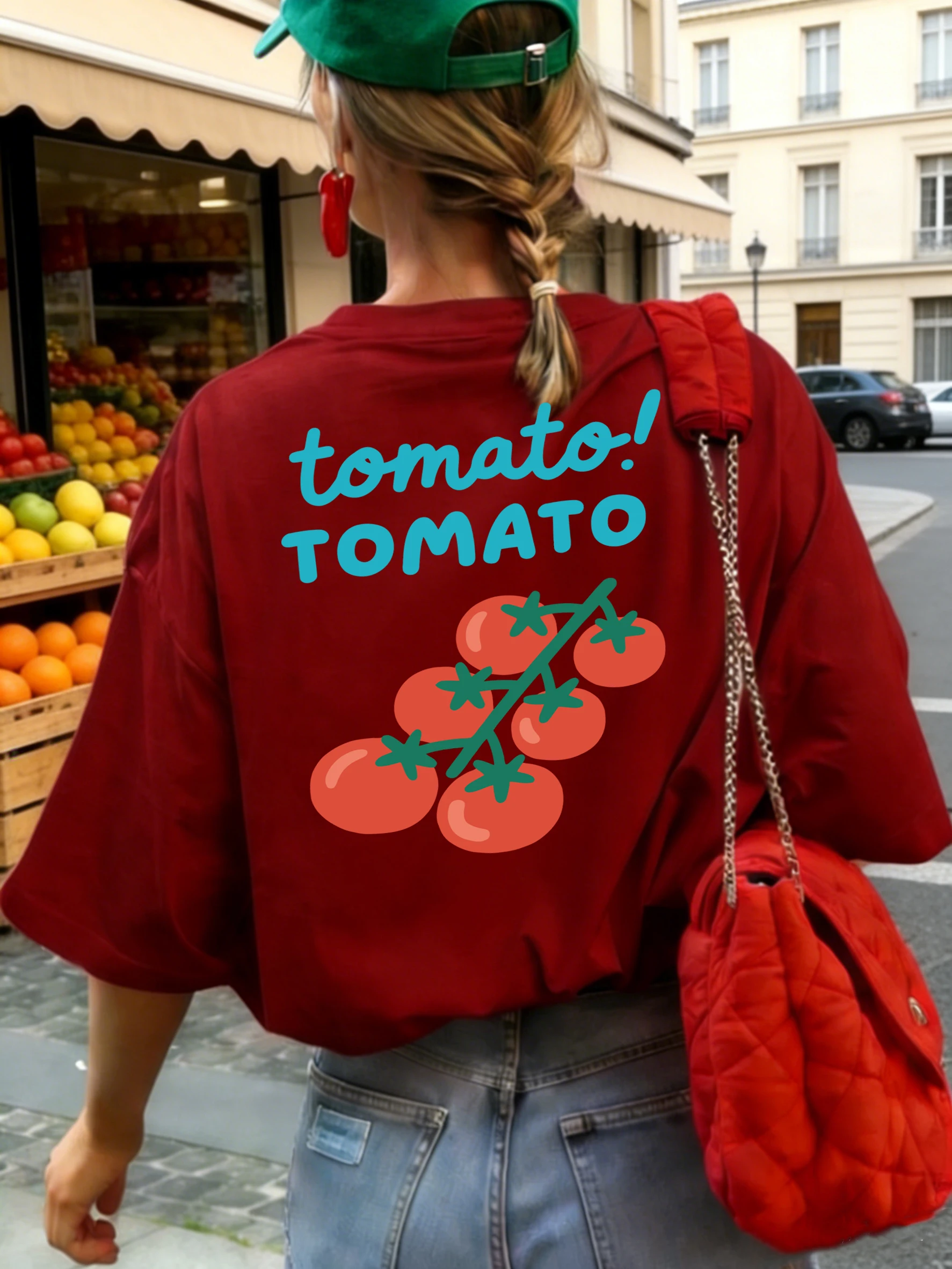 Tomatoes Look Delicious And Tempting Print T Shirt Women Summer O-Neck Clothes Trendy Hip Hop Short Sleeve All-Match Y2K T-Shirt