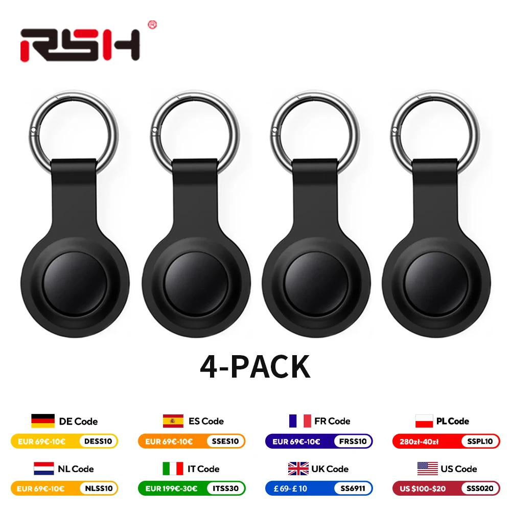 RSH 4er-Pack Bluetooth-GPS-Tracker über Apple Find My App Security Anti-Lose Smart Tag für Haustiere, Kindergepäck, Katze, MFi-Schlüsselfinder