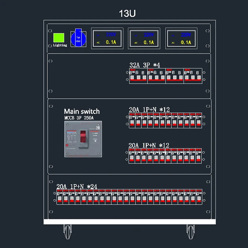 Certificated 8chs 19-Pin Socapex 208V and 4chs L21-30 208V Outputs Power Distro Box Equitment