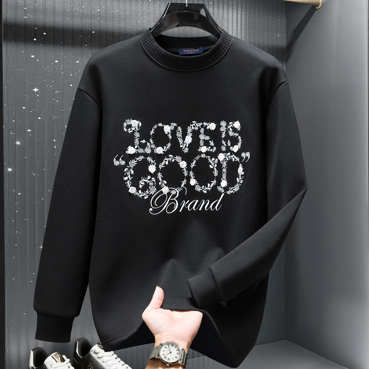 

Элитный мужской свитшот с вышивкой, круглый вырез, длинный рукав, базовая футболка, повседневная роскошная модная одежда, осенняя новинка