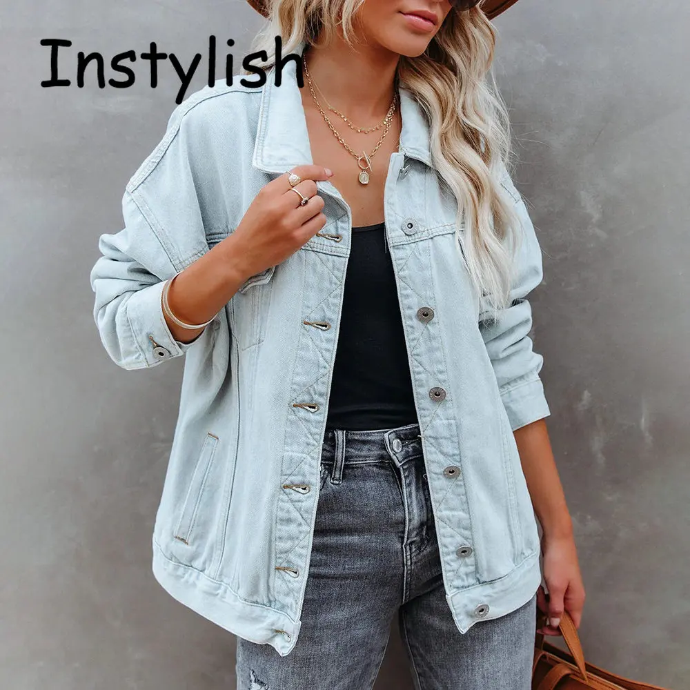 

Women's Denim Jacket Vintage Harajuku Spring Jackets 2023 BF Style Loose Denim Coat Korean Fashion Oversized Outwear Streetwear