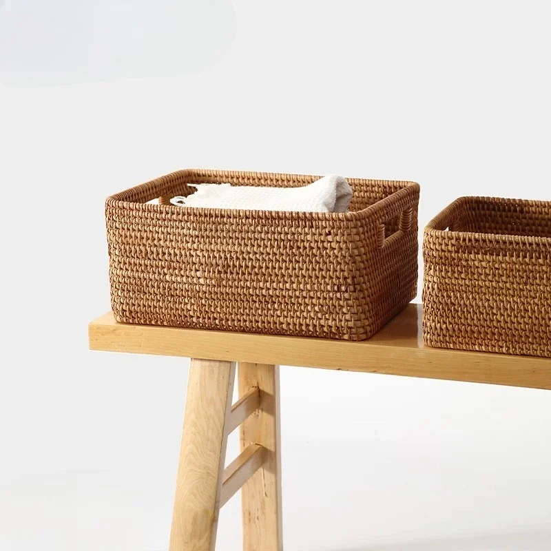Rattan storage basket Snack sundries frame Desktop rectangular household