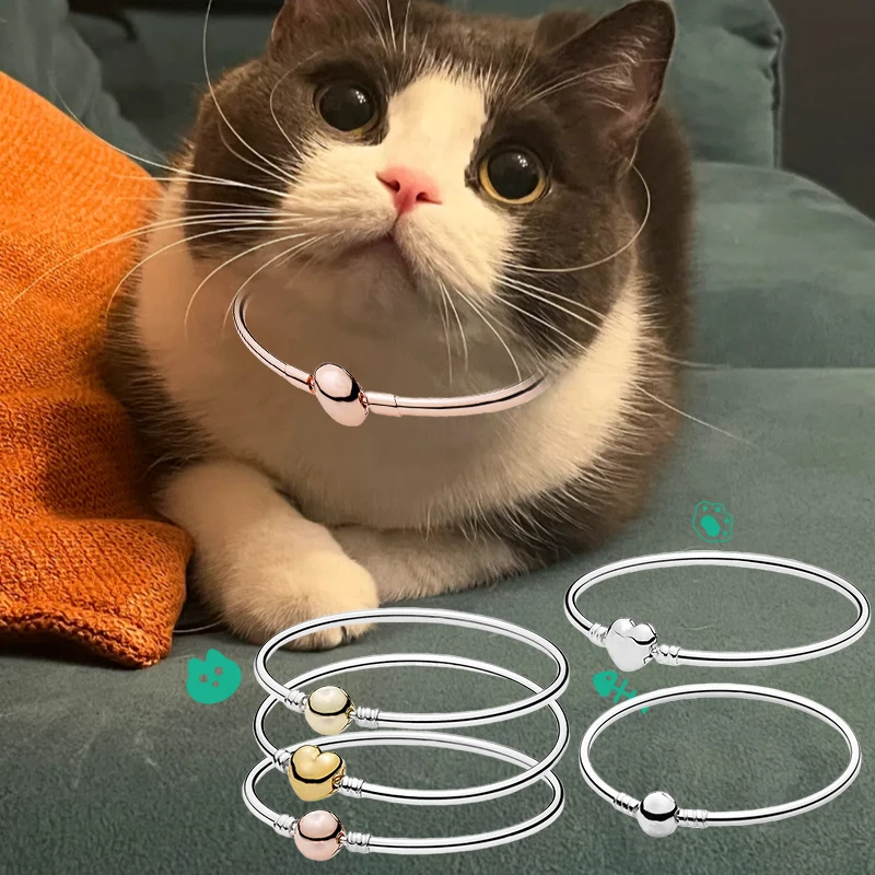 

Cat accessories 2025 classic rose gold round heart-shaped buckle bracelet DIY basic bracelet girls romantic gift