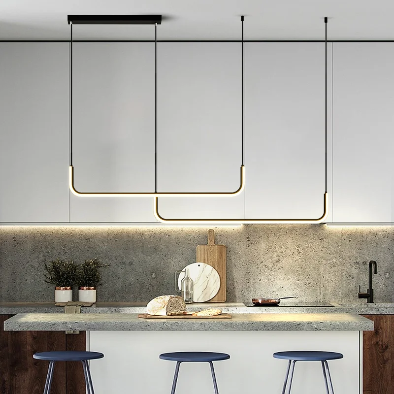 Modern Led Pendant Light For Restaurant Kitchen Island Minimalist Design Indoor Lighting Decorate Black Line Hanging Chandelier