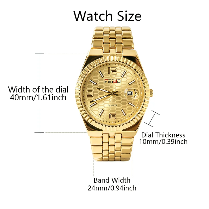 A men's quartz watch with a date window and a gold dial, perfect as a birthday gift or Father's Day gift for men