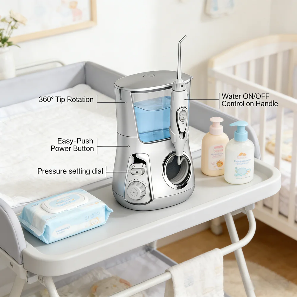 

Настольный ирригатор для воды для домашнего использования, 800 мл, 360° ° Стоматологическое орошение, 10 режимов, 5 насадок, водонепроницаемое устройство для ухода за полостью рта IPX7