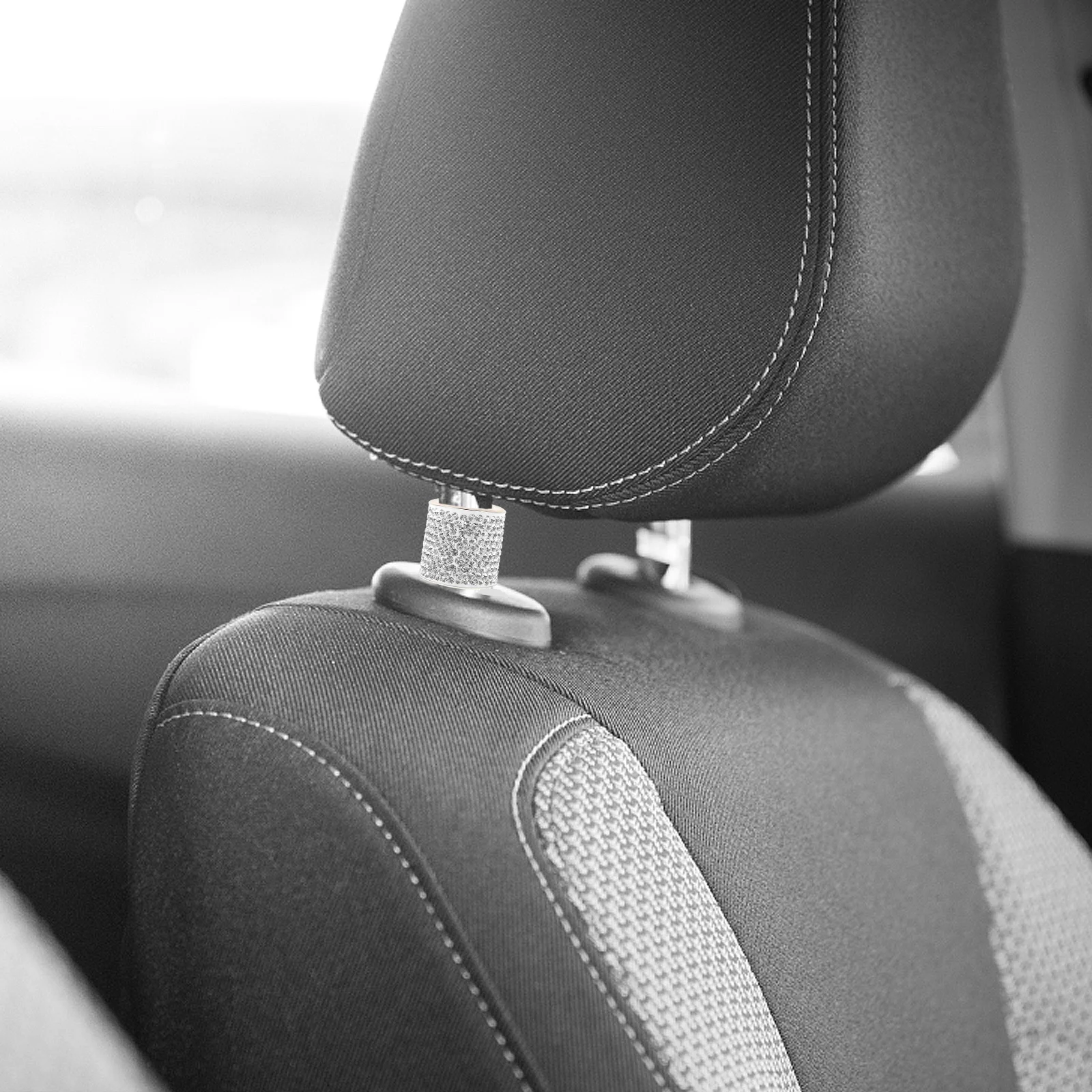 

2 Pcs Seats Car Decorative Ring Headrest Decorations White Rhinestones Interior