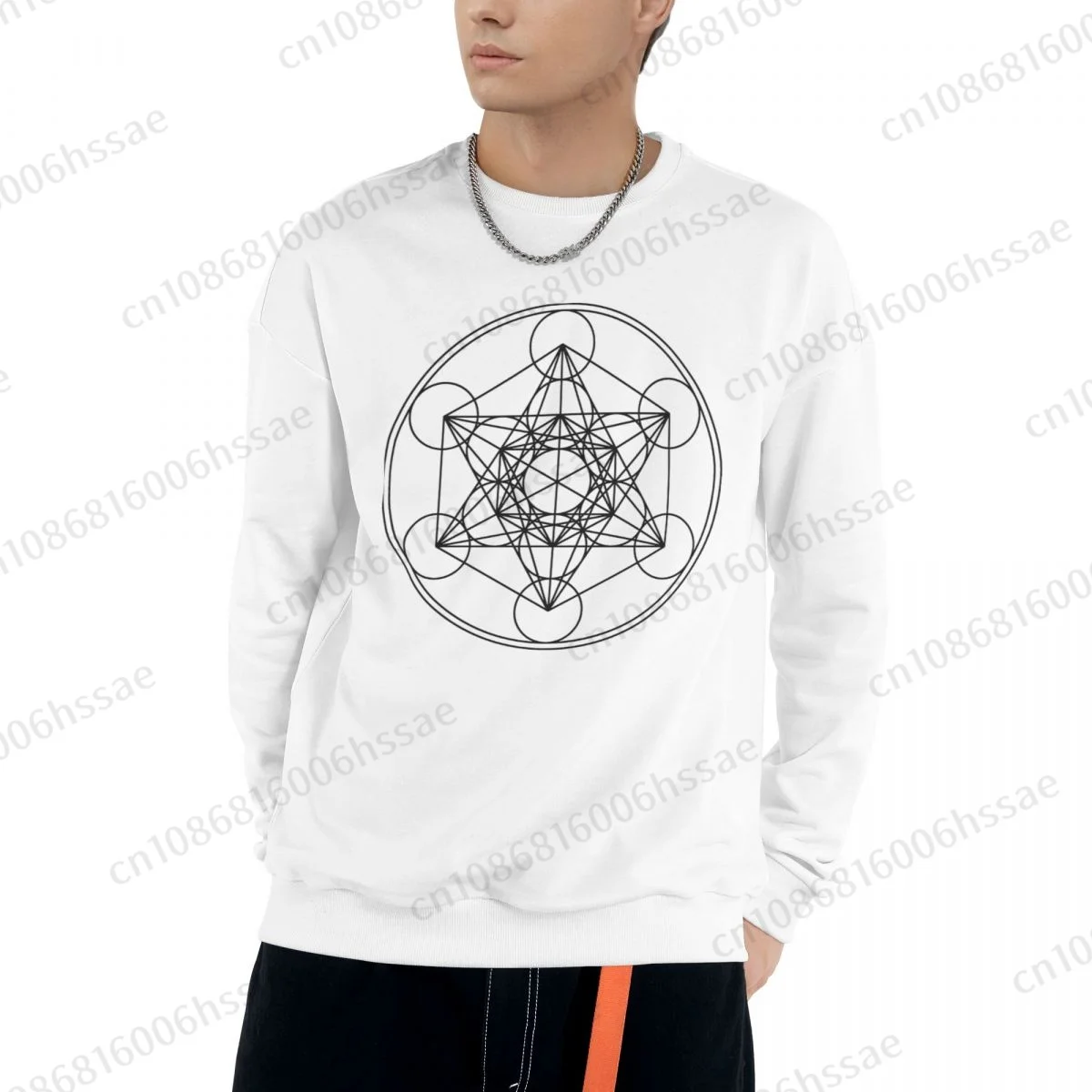 Metatrons Cube Flower Of Life Men Woman Fall Winter Sweatshirt Round Neck Long Sleeve Length Casual Top