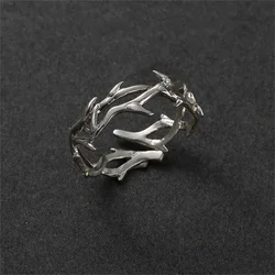 Vintage Goth Thorns Couple Rings For Men Women Irregularity Opening Vine Punk Ring Party Jewelry Gifts Accessories