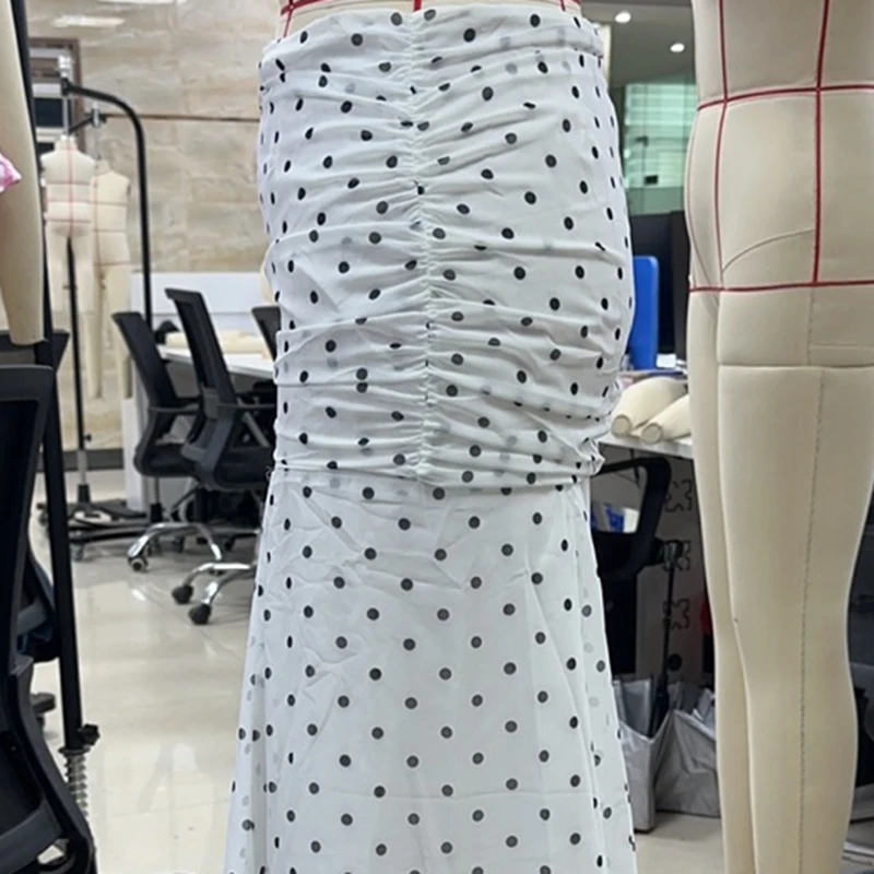 

2000s Women's Dot Print Long Skirts Elegant High Waist Fishtail Hem Flowy A-Line Skirts Ropa Paja Mujer